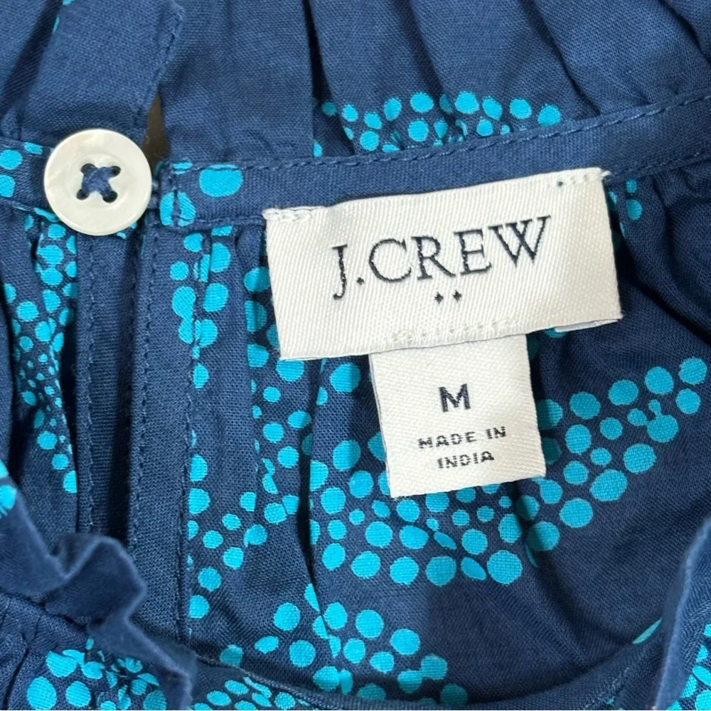 J. Crew Women’s Navy and Aqua Leaf Print Ruffled Sleeveless Top Size M